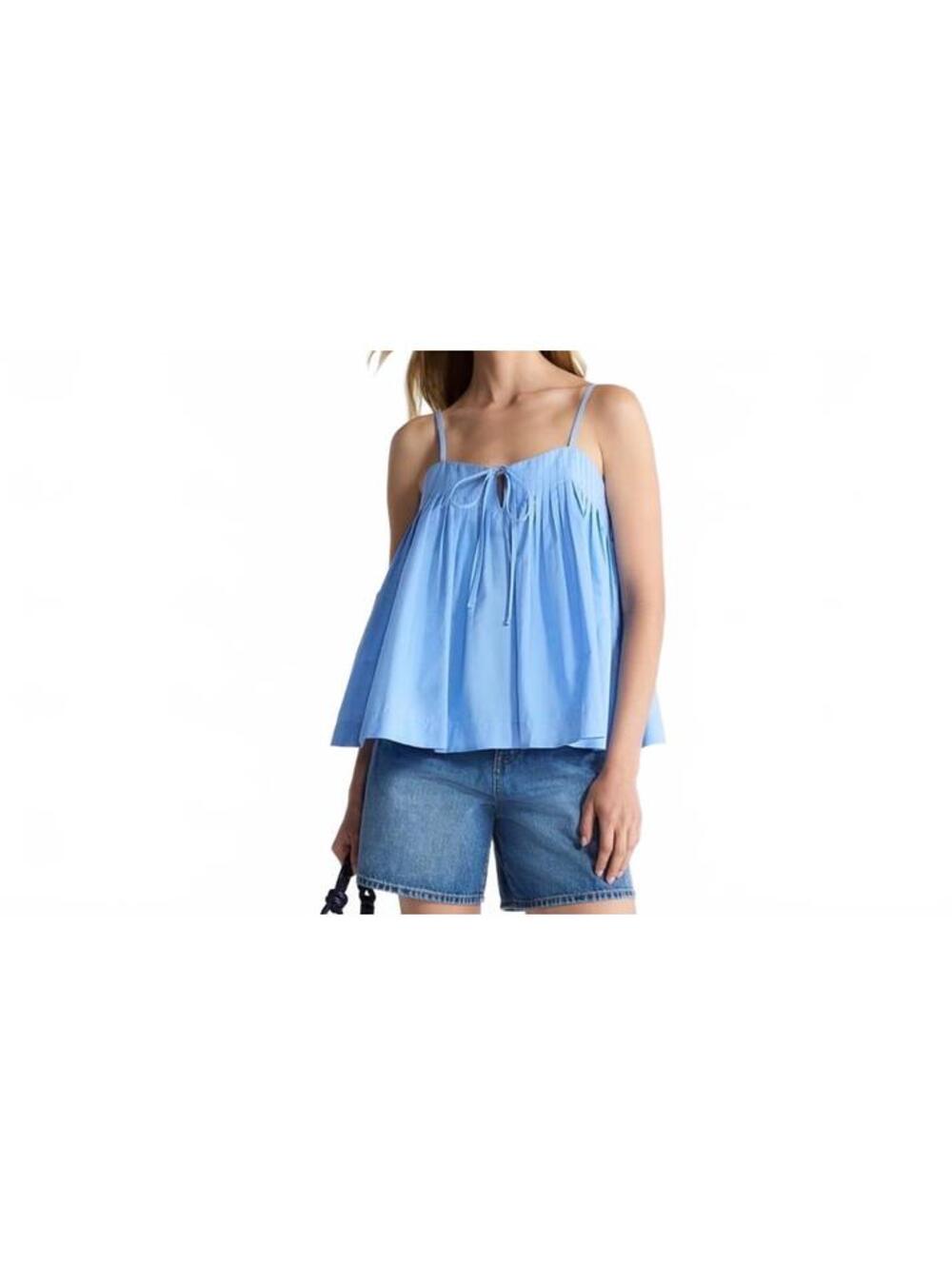 Free Assembly Blue Babydoll Top Womens Medium Coquette Cottage Romantic Cotton